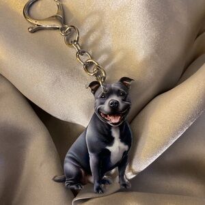 Boutique Staffy Keychain Bag Charm OS Gray